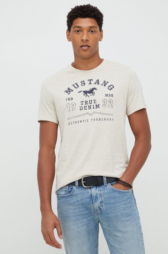 kremowy Mustang t-shirt bawełniany Męski