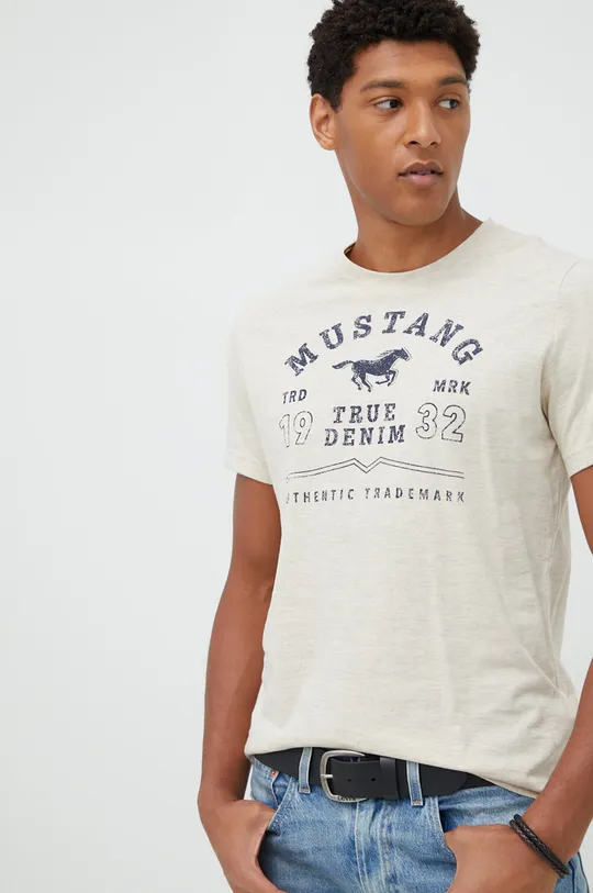 beżowy Mustang t-shirt bawełniany