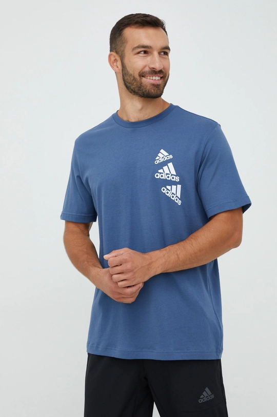 adidas t-shirt bawełniany niebieski