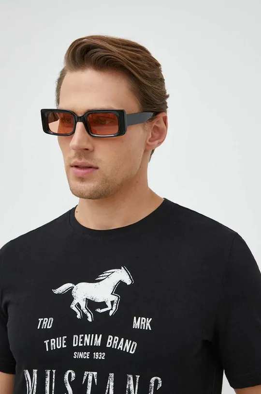 μαύρο Βαμβακερό μπλουζάκι Mustang