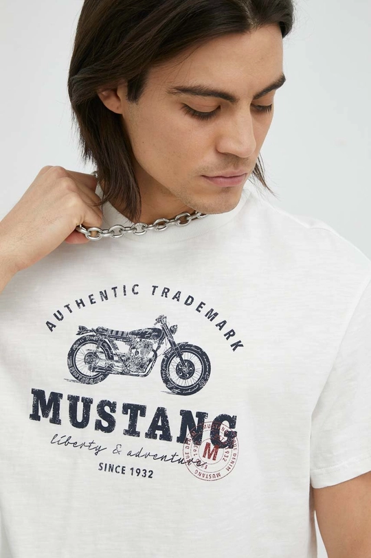 beżowy Mustang t-shirt bawełniany