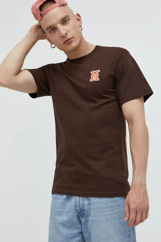 Βαμβακερό μπλουζάκι HUF X Trasher καφέ