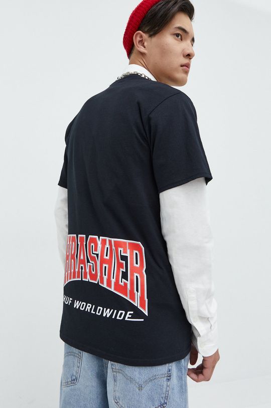 czarny HUF t-shirt bawełniany x Trasher Męski
