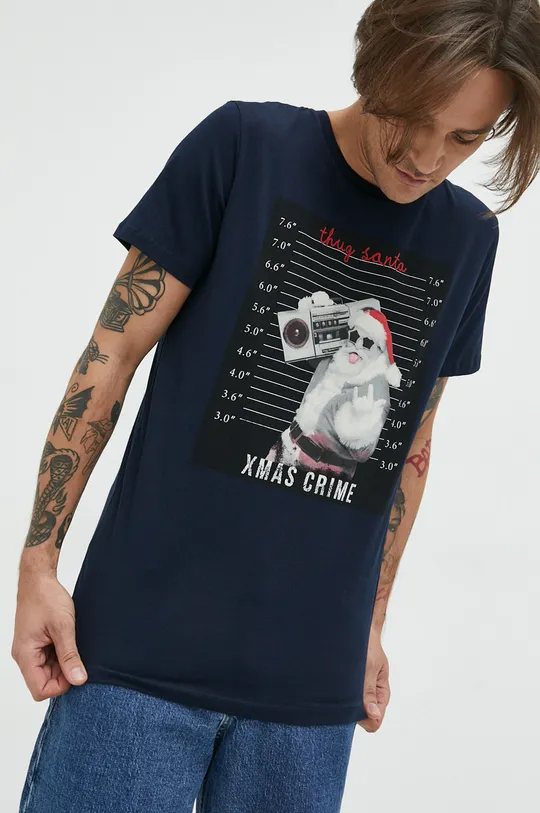 tmavomodrá bavlnené tričko Produkt by Jack & Jones Pánsky