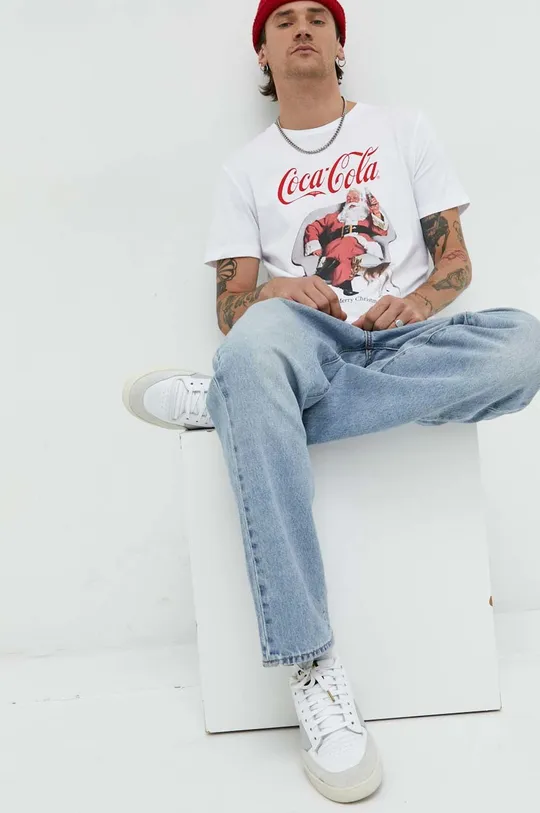 Βαμβακερό μπλουζάκι Produkt by Jack & Jones x Coca Cola λευκό