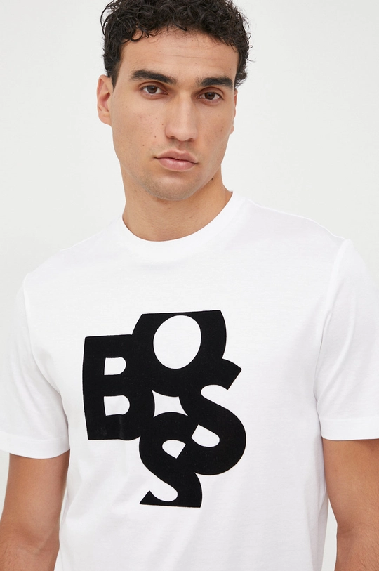 biały BOSS t-shirt bawełniany Męski