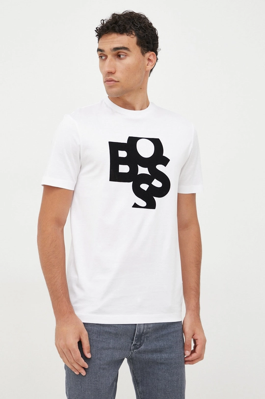 biały BOSS t-shirt bawełniany