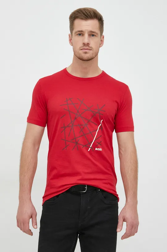 κόκκινο Βαμβακερό μπλουζάκι BOSS