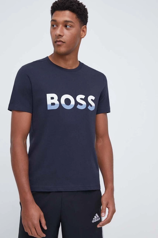 tmavomodrá Bavlnené tričko BOSS BOSS ATHLEISURE Pánsky