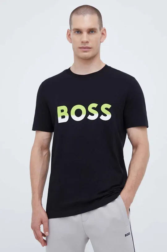 μαύρο Βαμβακερό μπλουζάκι BOSS BOSS ATHLEISURE Ανδρικά