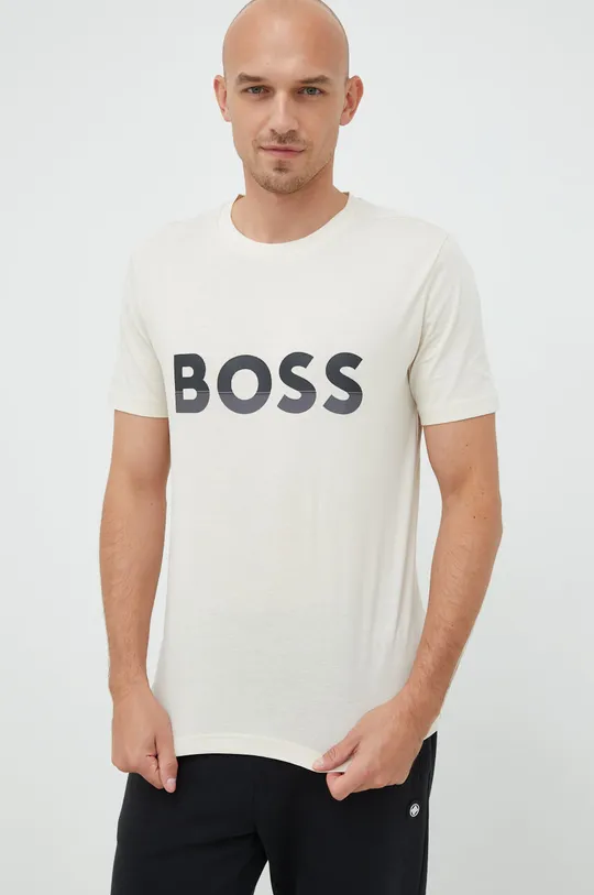 beżowy BOSS t-shirt bawełniany BOSS GREEN