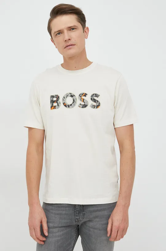 μπεζ Βαμβακερό μπλουζάκι BOSS Boss Casual Ανδρικά