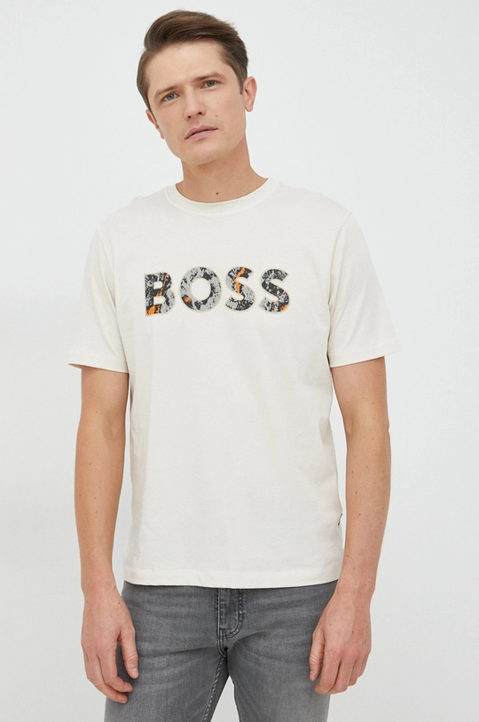 бежевый Хлопковая футболка BOSS Boss Casual Мужской