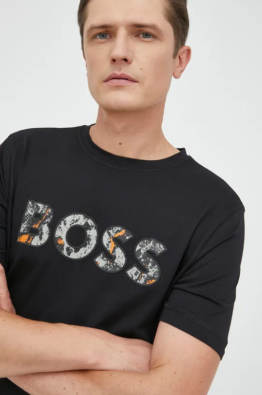μαύρο Βαμβακερό μπλουζάκι BOSS Boss Casual Ανδρικά