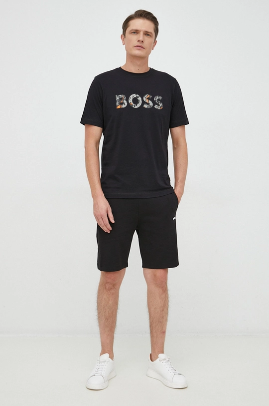 Βαμβακερό μπλουζάκι BOSS Boss Casual μαύρο