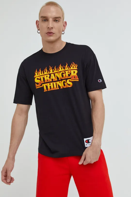 μαύρο Βαμβακερό μπλουζάκι Champion Xstranger Things