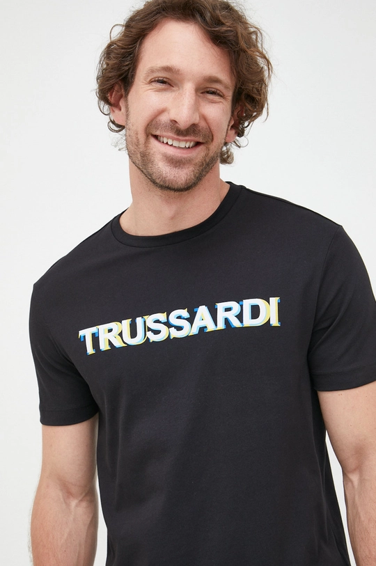 czarny Trussardi t-shirt bawełniany Męski