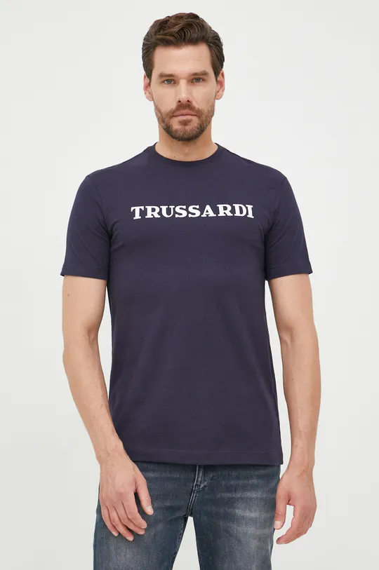 granatowy Trussardi t-shirt bawełniany Męski