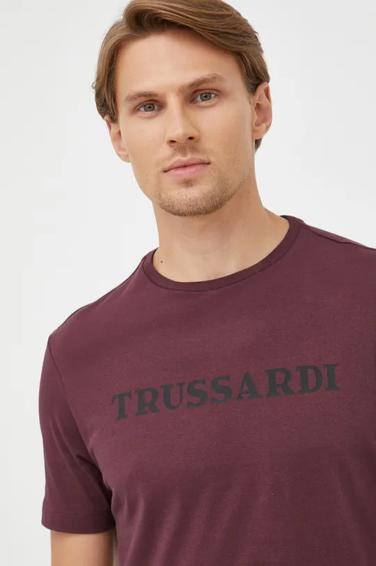 bordowy Trussardi t-shirt bawełniany Męski