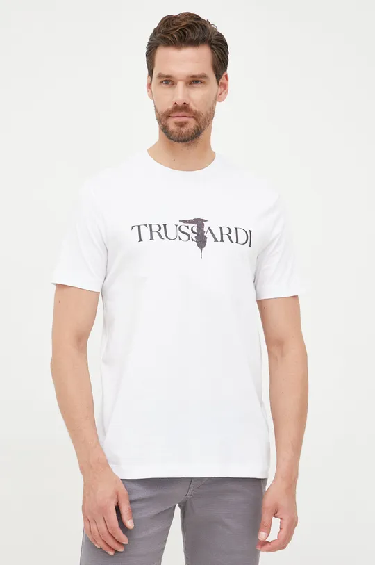 bela Bombažna kratka majica Trussardi Moški