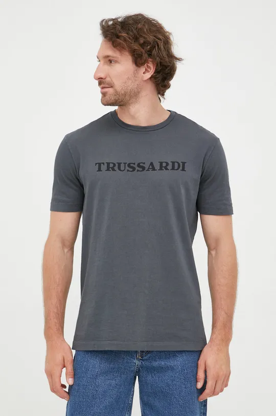 szary Trussardi t-shirt bawełniany