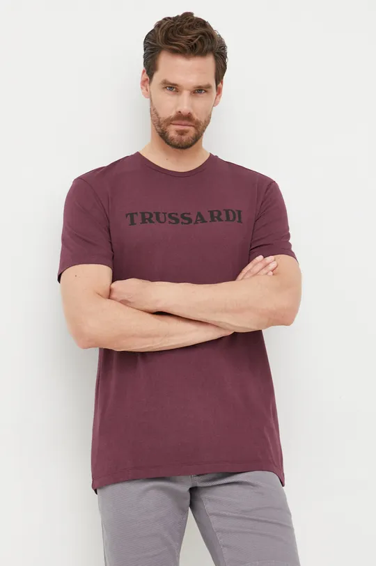 bordowy Trussardi t-shirt bawełniany Męski