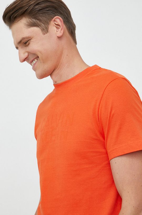 mandarinková Bavlněné tričko Calvin Klein