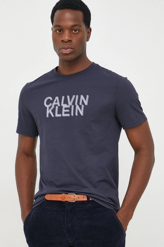 tmavomodrá Bavlnené tričko Calvin Klein