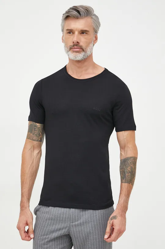 čierna Bavlnené tričko BOSS