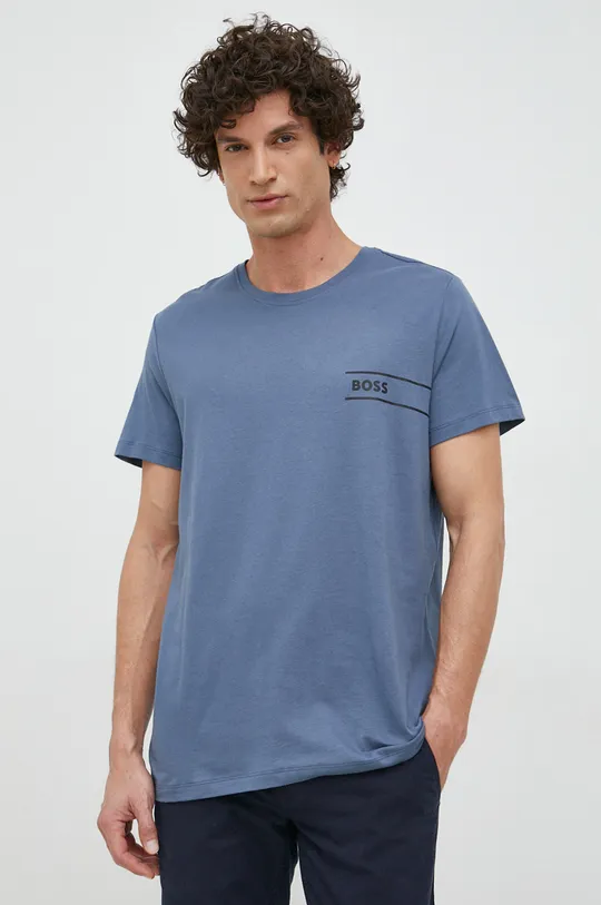 μπλε Βαμβακερό μπλουζάκι BOSS Ανδρικά