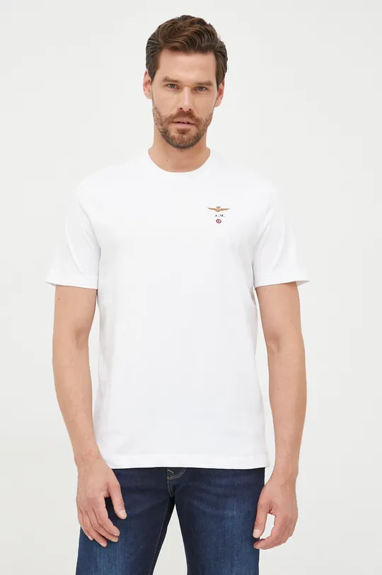 λευκό Βαμβακερό μπλουζάκι Aeronautica Militare Ανδρικά