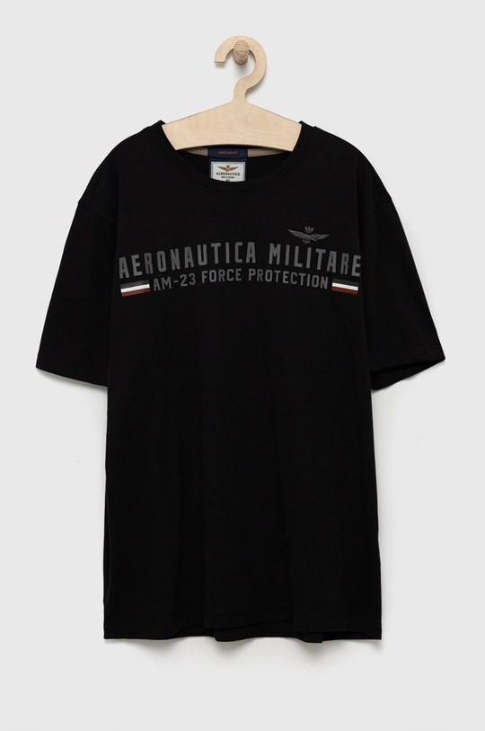 czarny Aeronautica Militare t-shirt bawełniany Męski