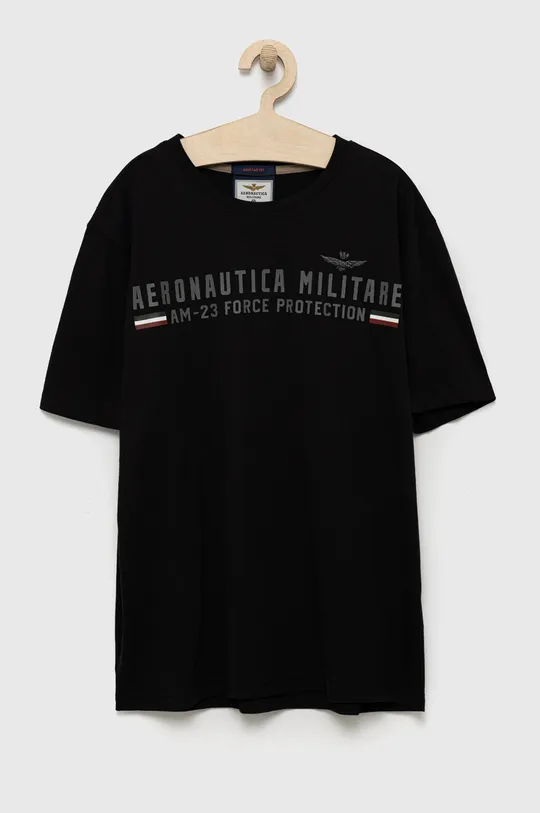 μαύρο Βαμβακερό μπλουζάκι Aeronautica Militare Ανδρικά