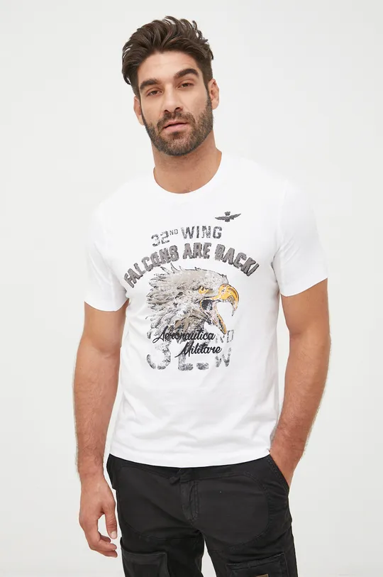 biały Aeronautica Militare t-shirt bawełniany Męski
