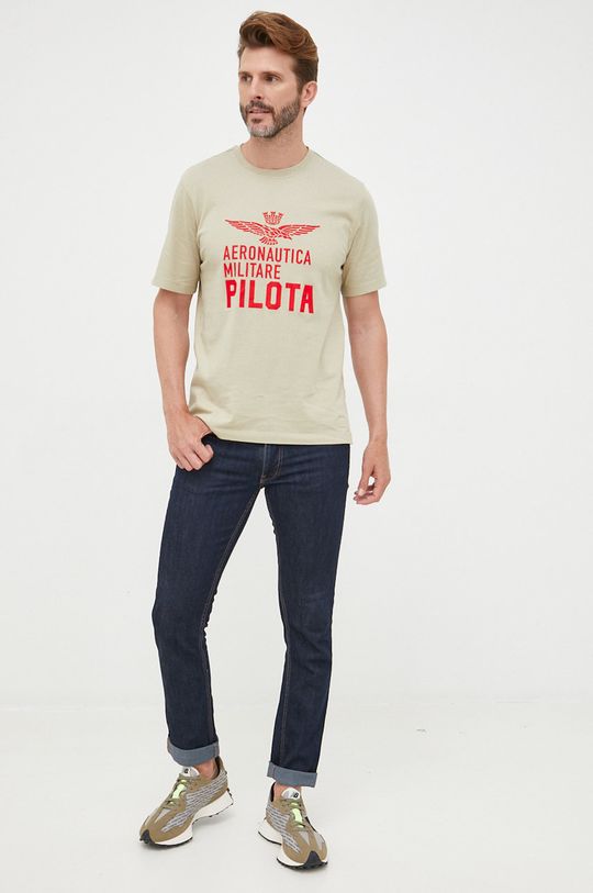 Aeronautica Militare t-shirt bawełniany piaskowy