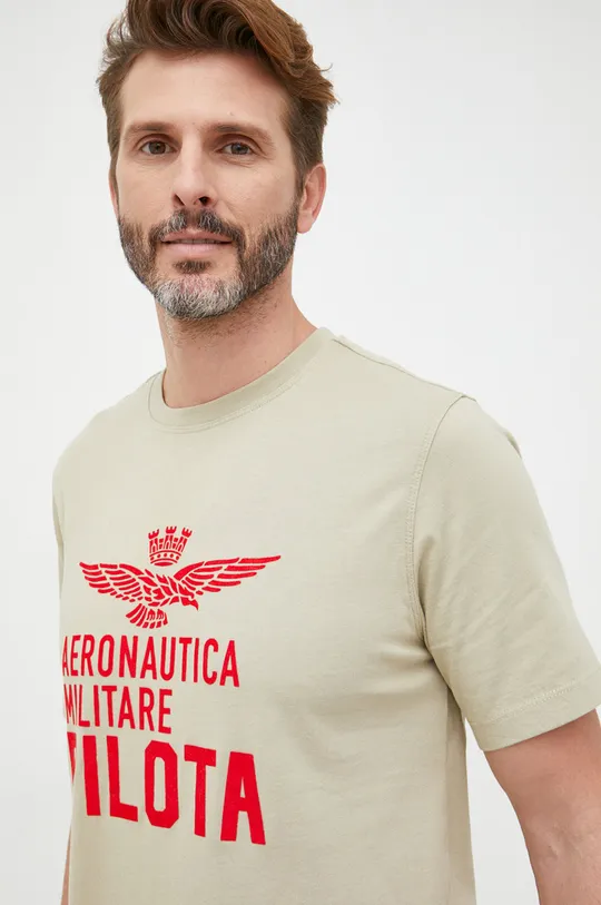 beżowy Aeronautica Militare t-shirt bawełniany