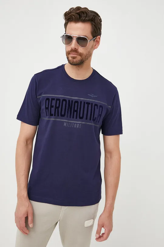granatowy Aeronautica Militare t-shirt bawełniany