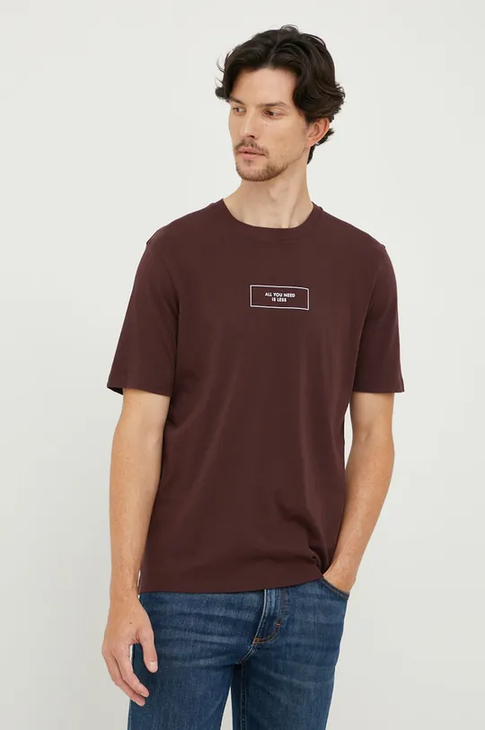 bordowy Sisley t-shirt bawełniany Męski