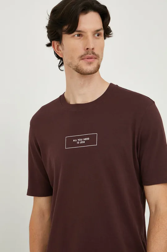 bordowy Sisley t-shirt bawełniany