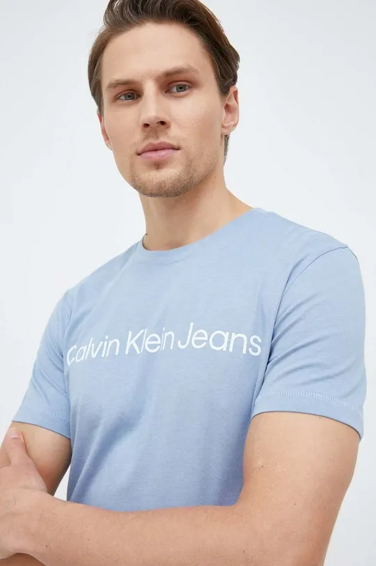niebieski Calvin Klein Jeans t-shirt bawełniany Męski