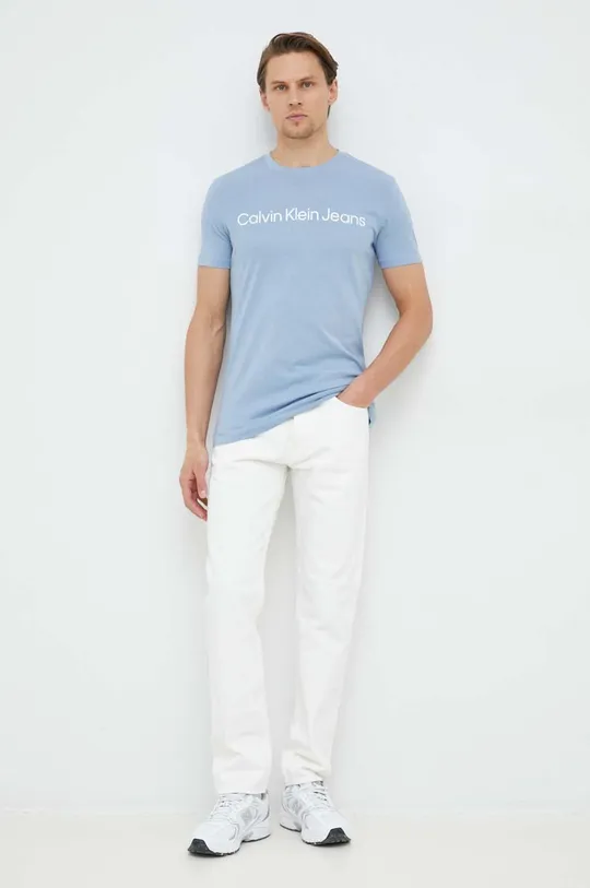 Βαμβακερό μπλουζάκι Calvin Klein Jeans μπλε