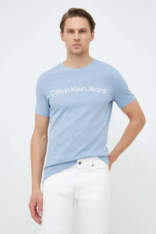 modra Bombažna kratka majica Calvin Klein Jeans