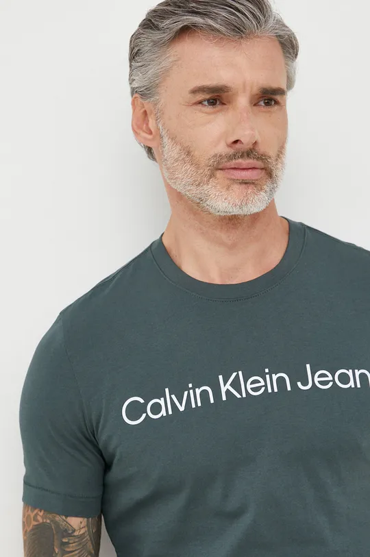 πράσινο Βαμβακερό μπλουζάκι Calvin Klein Jeans