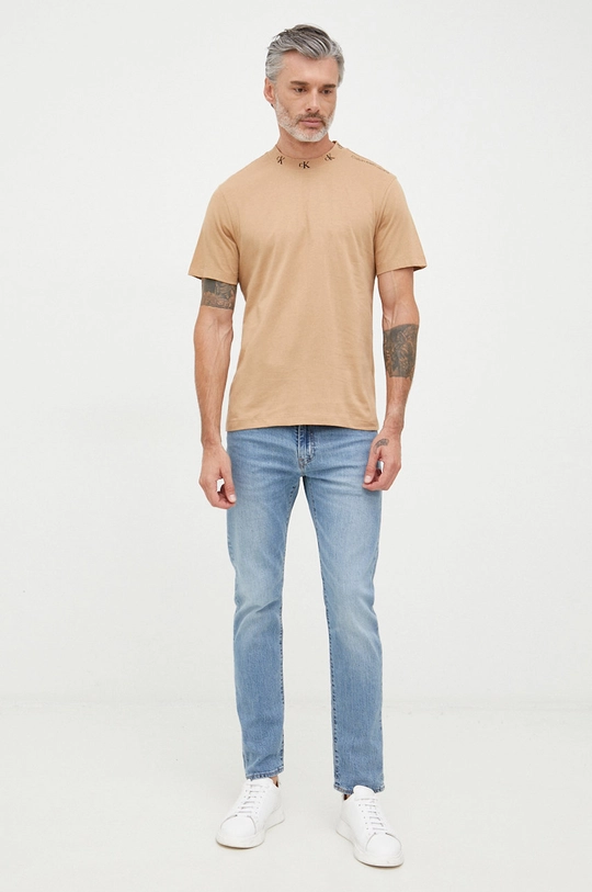 Calvin Klein Jeans t-shirt bawełniany brązowy