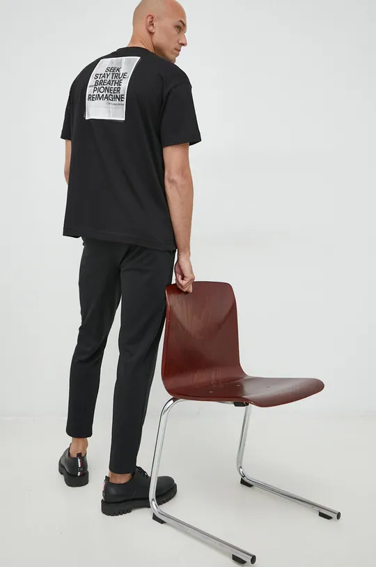 μαύρο Βαμβακερό μπλουζάκι Calvin Klein Jeans Ανδρικά
