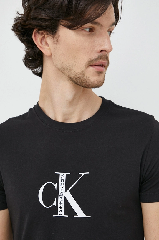 μαύρο Βαμβακερό μπλουζάκι Calvin Klein Jeans