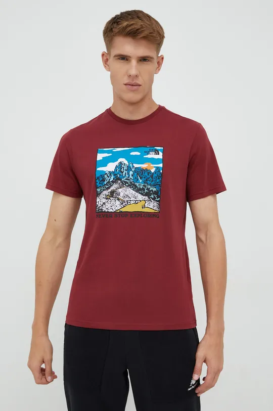 μπορντό Βαμβακερό μπλουζάκι The North Face Ανδρικά
