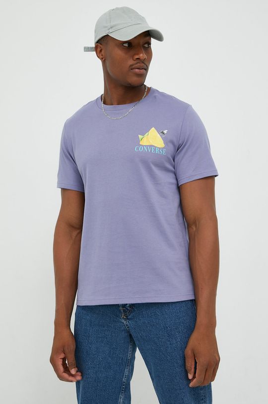 Bavlněné tričko Converse fialová
