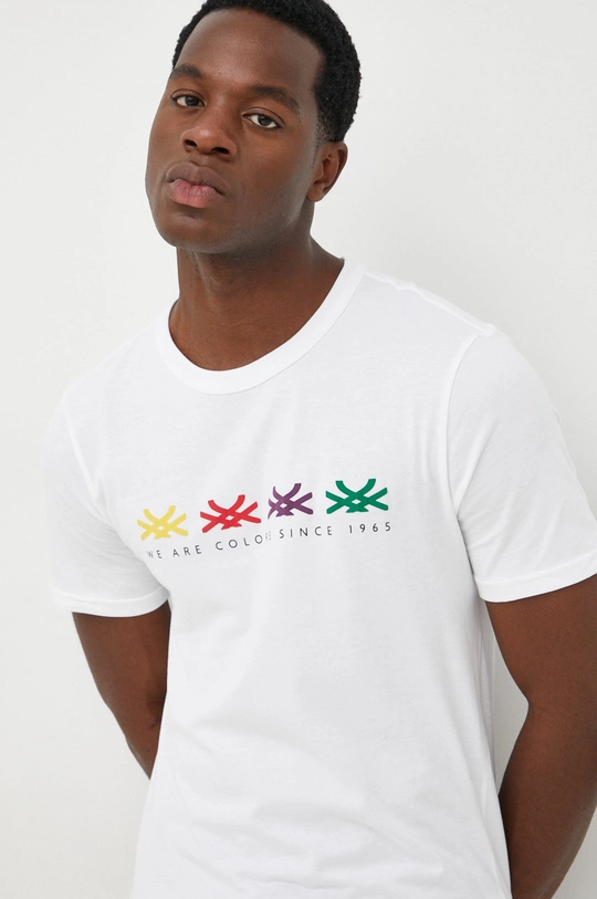 biały United Colors of Benetton t-shirt bawełniany