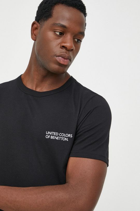 černá Bavlněné tričko United Colors of Benetton